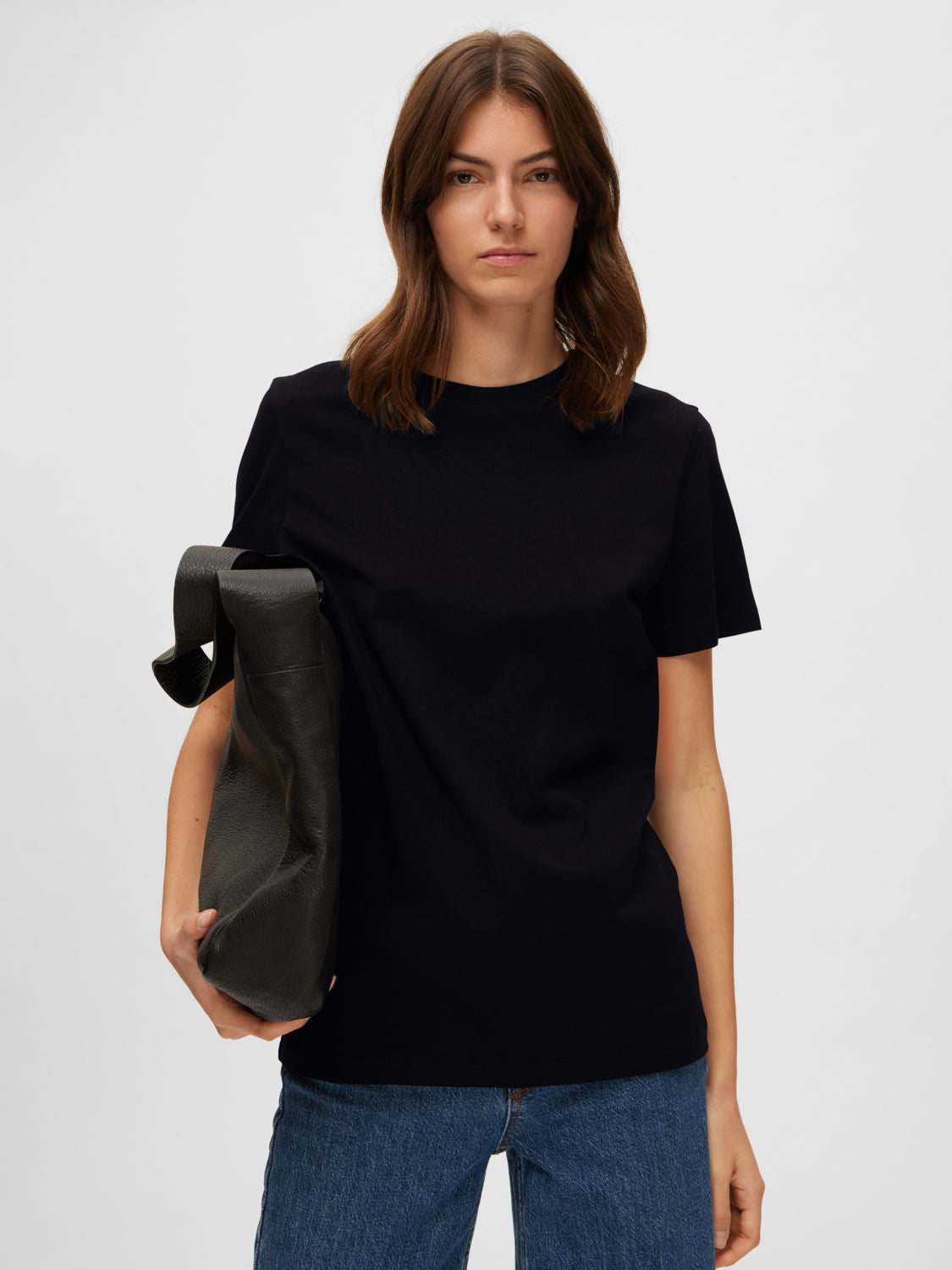 SELECTED FEMME - MY ESSENTIAL T-SKJORTE - SORT